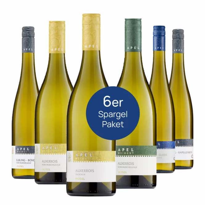 Apel's Asparagus Package 6, featuring six white wines that are the perfect accompaniment to asparagus and spring dishes