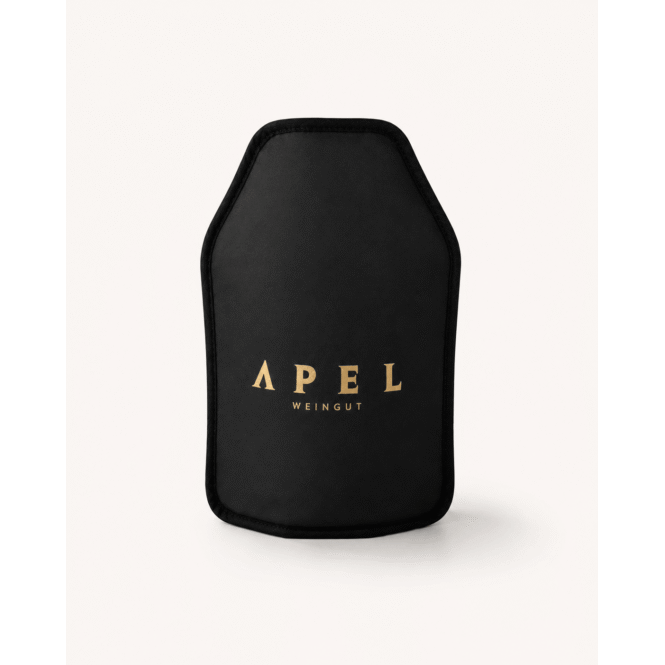 Refroidisseur de bouteille en néoprène APEL, noir, avec le logo doré du domaine viticole